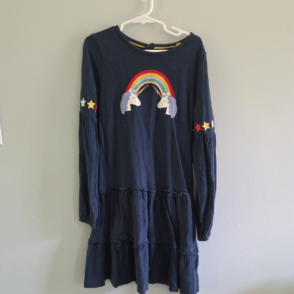 Mini Boden Navy Dress with Unicorn and Rainbow